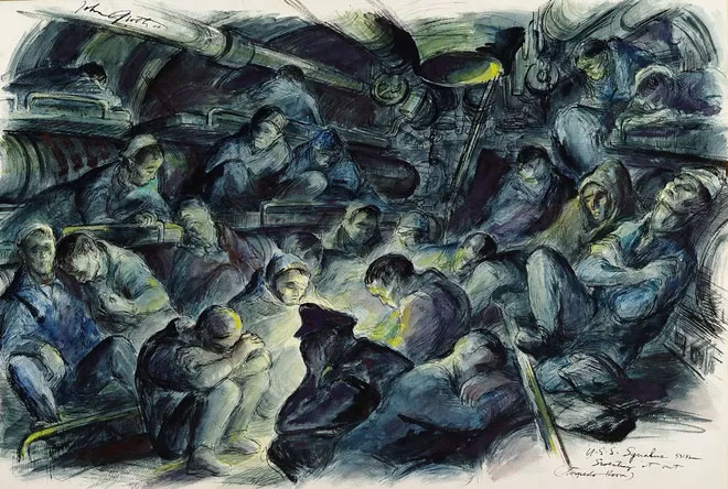 Το πλήρωμα το πλοίου διάσωσης ASR-2 Falcon αφουγκράζεται με αγωνία τις αναφορές των δυτών στο βυθό που προσπαθούν να διασώσουν το πλήρωμα του υποβρυχίου. Πηγή: https://www.fishermensvoice.com/archives/201703GreatestSubmarineRescueInHistory.html